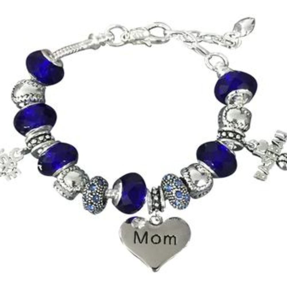 Baseball Mom Beaded Bracelet - Blue & Silver